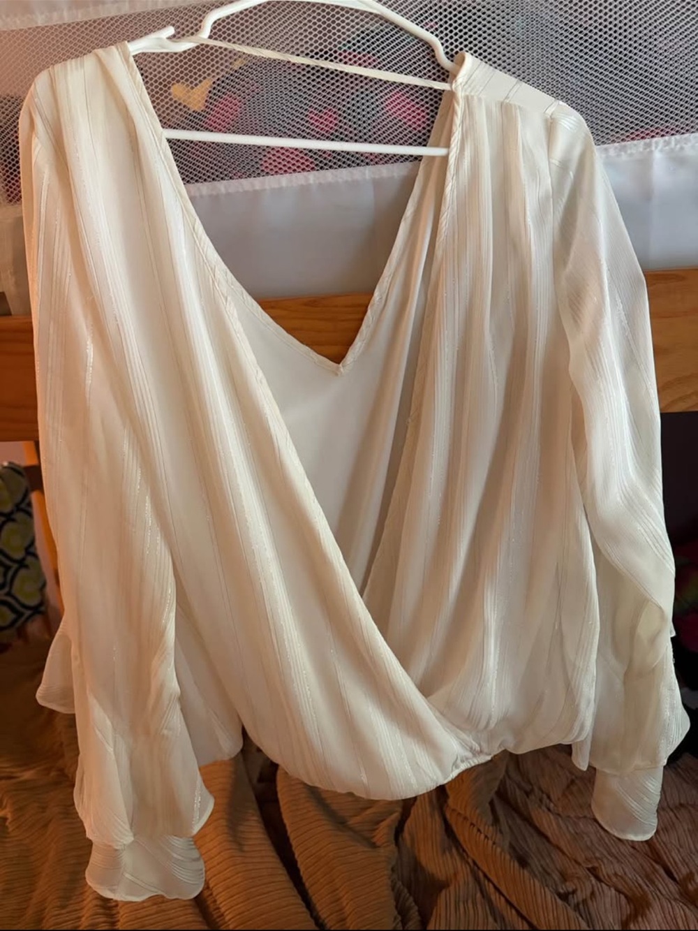 Women’s Cream V-Neck Wrap Blouse